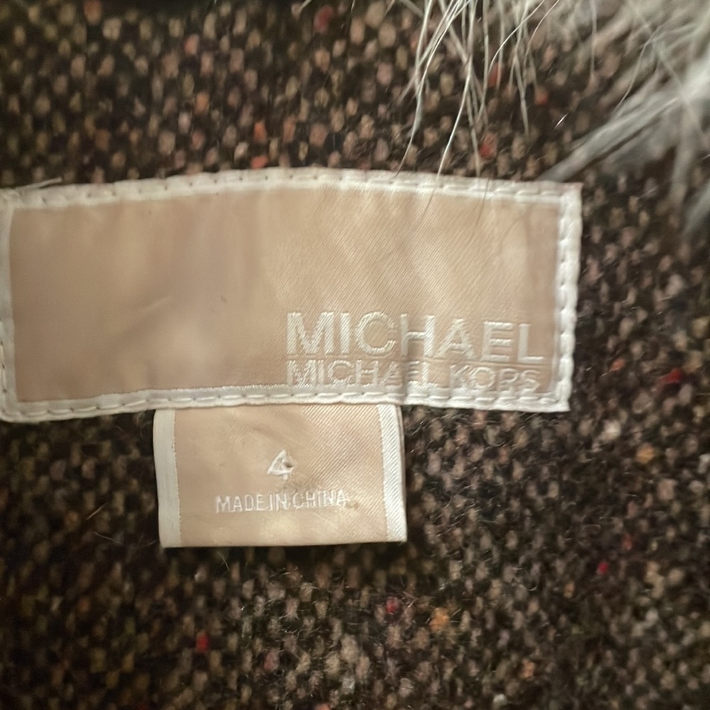Sold Micheal kors tweed peacoat jacket with vegan leather but real fur looks - Picture 6 of 8